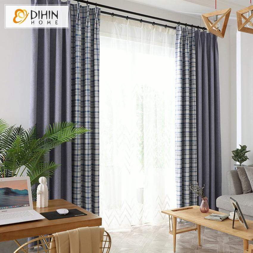 DIHINHOME Home Textile Modern Curtain DIHIN HOME Modern Striped Spliced Curtains，Blackout Grommet Window Curtain for Living Room ,52x63-inch,1 Panel