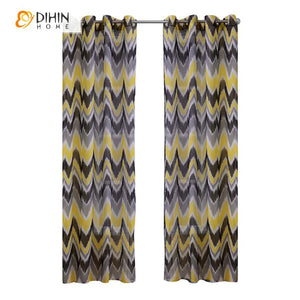 DIHIN HOME Modern Striped Waves Printed Curtains ,Blackout Grommet Window Curtain for Living Room ,52x63-inch,1 Panel