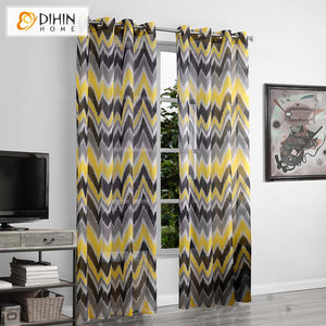 DIHIN HOME Modern Striped Waves Printed Curtains ,Blackout Grommet Window Curtain for Living Room ,52x63-inch,1 Panel