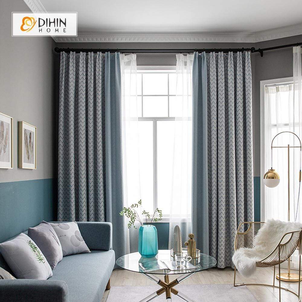 DIHINHOME Home Textile Modern Curtain DIHIN HOME Modern Stripes Printed Spliced Curtains，Blackout Grommet Window Curtain for Living Room ,52x63-inch,1 Panel