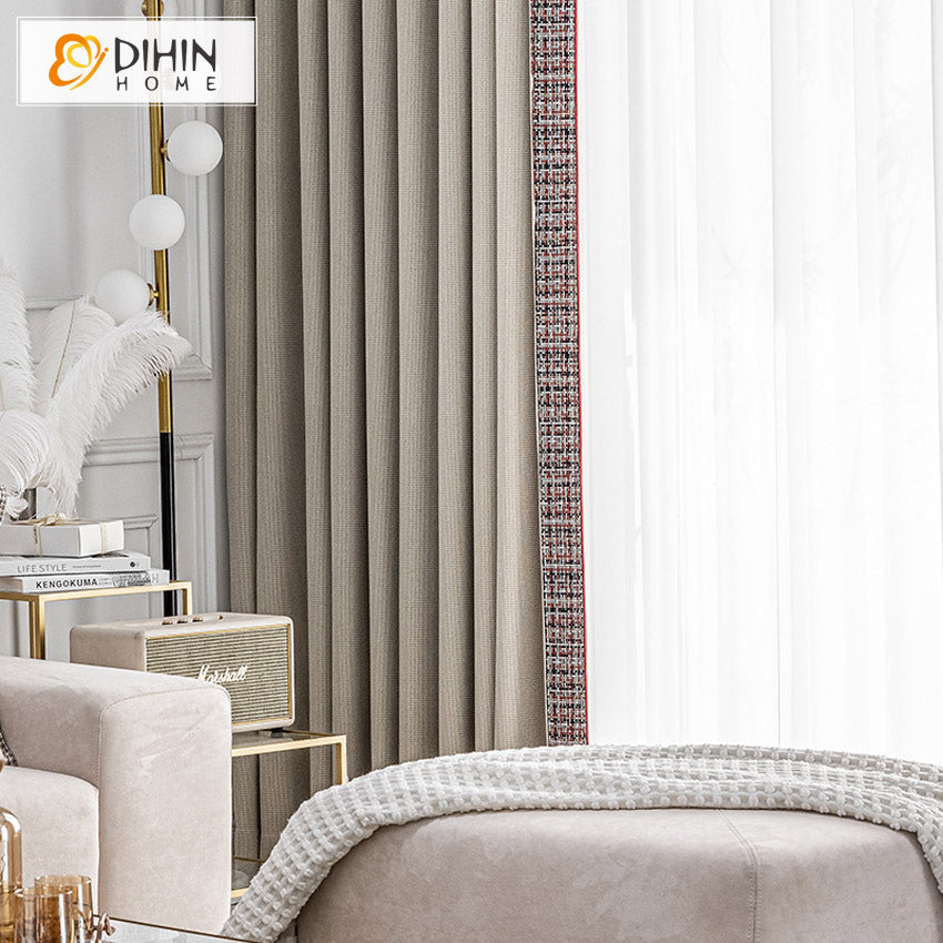 DIHINHOME Home Textile Modern Curtain DIHIN HOME Modern Thick Fabric With Lace,Blackout Grommet Window Curtain for Living Room ,52x63-inch,1 Panel