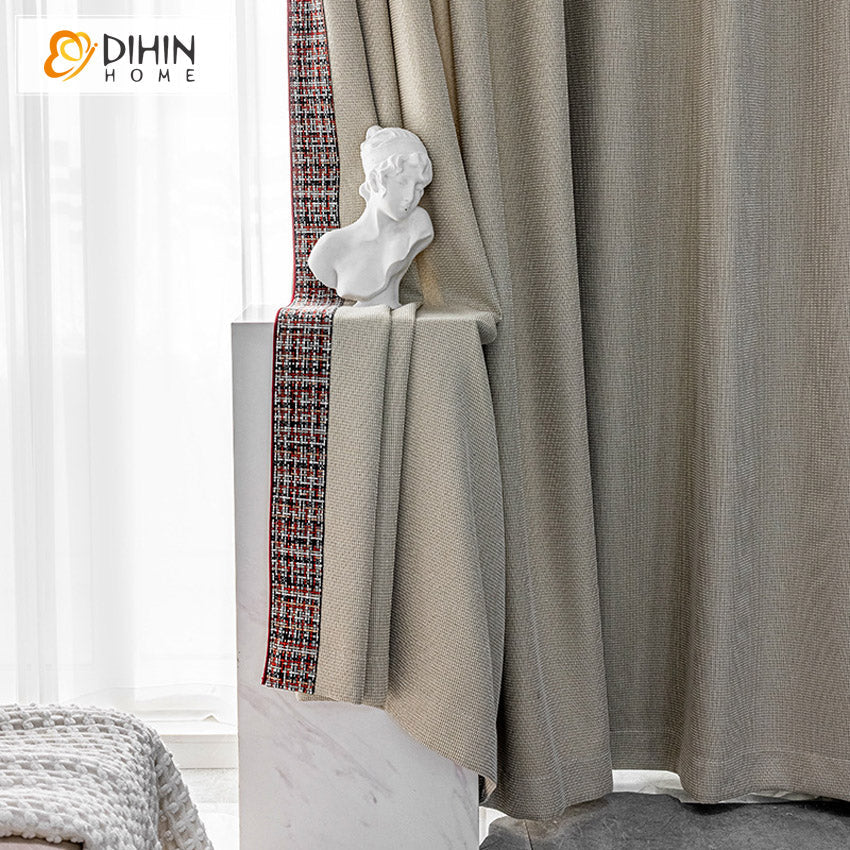 DIHINHOME Home Textile Modern Curtain DIHIN HOME Modern Thick Fabric With Lace,Blackout Grommet Window Curtain for Living Room ,52x63-inch,1 Panel