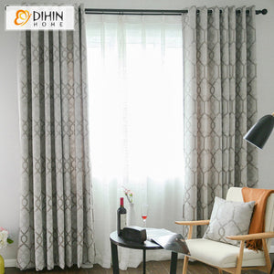 DIHINHOME Home Textile Modern Curtain DIHIN HOME Modern Thickening Grey Geometry Jacquard,Blackout Grommet Window Curtain for Living Room ,52x63-inch,1 Panel