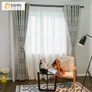 DIHINHOME Home Textile Modern Curtain DIHIN HOME Modern Thickening Grey Geometry Jacquard,Blackout Grommet Window Curtain for Living Room ,52x63-inch,1 Panel