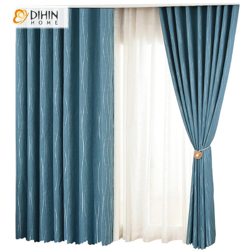 DIHINHOME Home Textile Modern Curtain DIHIN HOME Modern Thicker Blue Color Striped,Blackout Grommet Window Curtain for Living Room ,52x63-inch,1 Panel