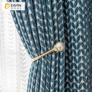 DIHIN HOME Modern Thickness Blue Color Geometric,Blackout Grommet Window Curtain for Living Room ,52x63-inch,1 Panel