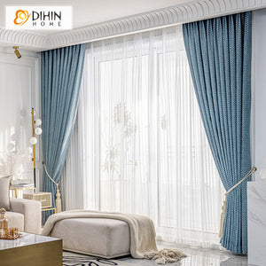 DIHINHOME Home Textile Modern Curtain DIHIN HOME Modern Thickness Blue Color Geometric,Blackout Grommet Window Curtain for Living Room ,52x63-inch,1 Panel
