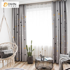 DIHINHOME Home Textile Modern Curtain DIHIN HOME Modern Triangle Geometric,Blackout Grommet Window Curtain for Living Room ,52x63-inch,1 Panel