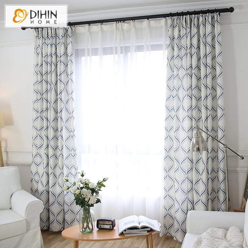 DIHINHOME Home Textile Modern Curtain DIHIN HOME Modern Wave Stripes Fabric，Blackout Grommet Window Curtain for Living Room ,52x63-inch,1 Panel