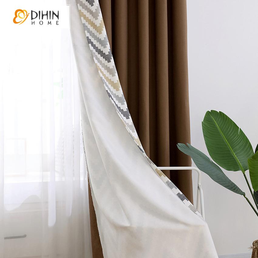 DIHIN HOME Modern Waves Printed Spliced Curtains，Blackout Grommet Window Curtain for Living Room ,52x63-inch,1 Panel