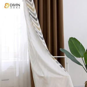 DIHIN HOME Modern Waves Printed Spliced Curtains，Blackout Grommet Window Curtain for Living Room ,52x63-inch,1 Panel