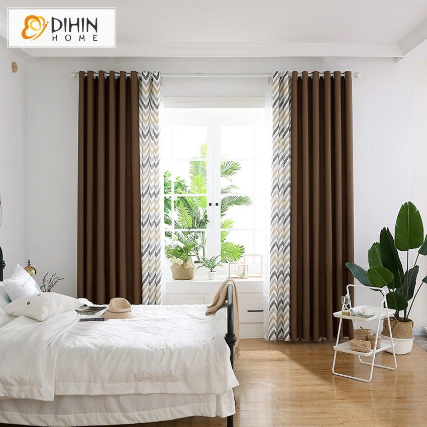 DIHIN HOME Modern Waves Printed Spliced Curtains，Blackout Grommet Window Curtain for Living Room ,52x63-inch,1 Panel