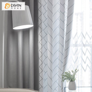DIHINHOME Home Textile Modern Curtain DIHIN HOME Modern White Geometric With Grey Fabric,Blackout Grommet Window Curtain for Living Room ,52x63-inch,1 Panel