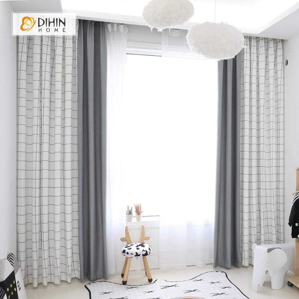 DIHINHOME Home Textile Modern Curtain DIHIN HOME Modern White Stripes Spliced Curtains，Blackout Grommet Window Curtain for Living Room ,52x63-inch,1 Panel