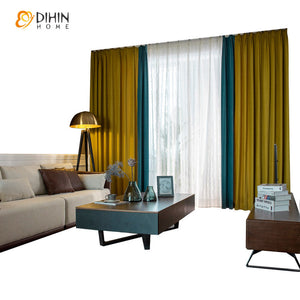 DIHINHOME Home Textile Modern Curtain DIHIN HOME Modern Yellow and Blue Color,Blackout Curtains Grommet Window Curtain for Living Room ,52x63-inch,1 Panel