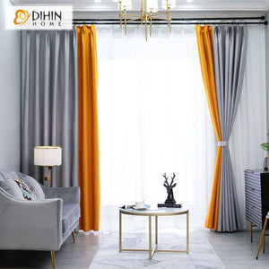 DIHIN HOME Modern Yellow and Gray Curtains,Blackout Grommet Window Curtain for Living Room ,52x63-inch,1 Panel