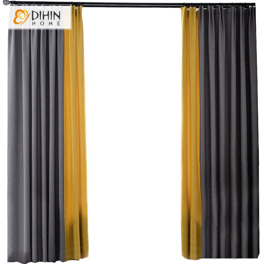 DIHIN HOME Modern Yellow and Grey Spliced Printed,Blackout Grommet Window Curtain for Living Room ,52x63-inch,1 Panel