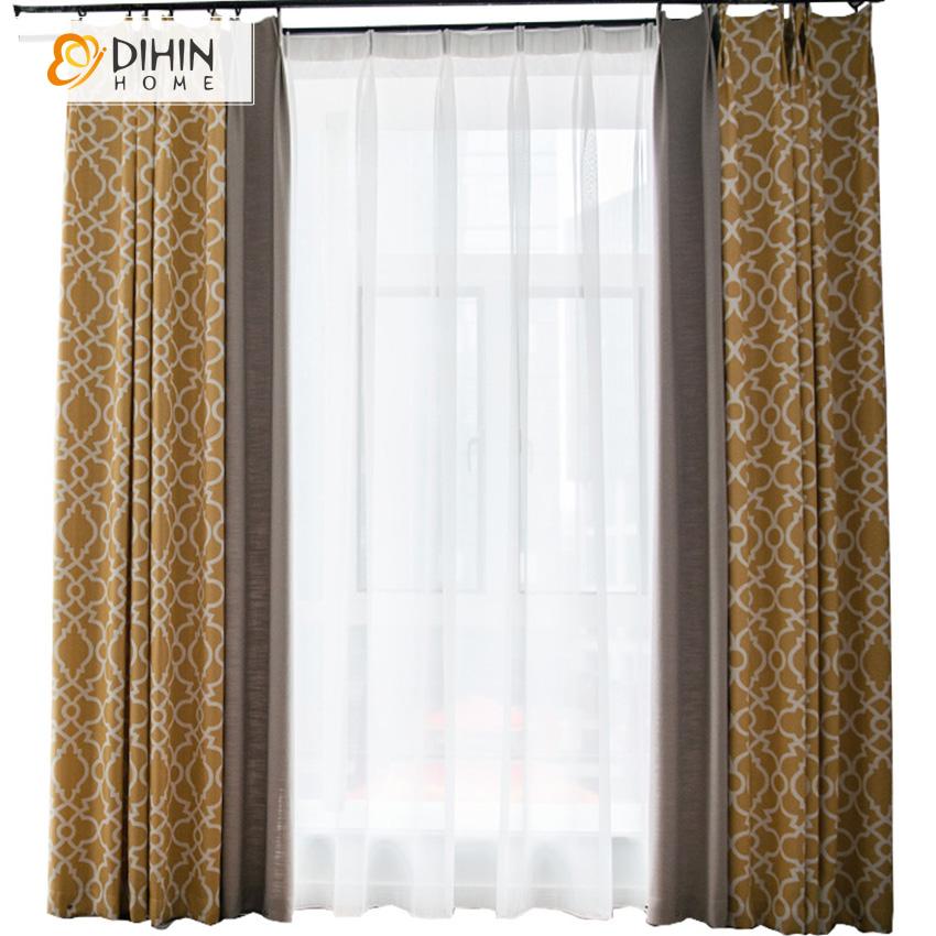 DIHIN HOME Modern Yellow Circles Spliced Geometric Printed,Blackout Grommet Window Curtain for Living Room ,52x63-inch,1 Panel