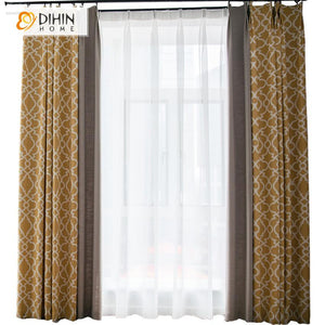 DIHIN HOME Modern Yellow Circles Spliced Geometric Printed,Blackout Grommet Window Curtain for Living Room ,52x63-inch,1 Panel