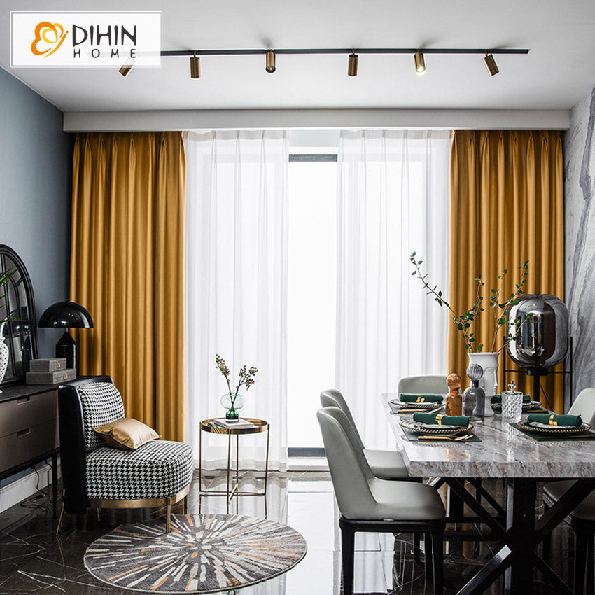 DIHINHOME Home Textile Modern Curtain DIHIN HOME Modern Yellow Color High-grade Imitation Silk High Shading,Grommet Window Curtain for Living Room ,52x63-inch,1 Panel