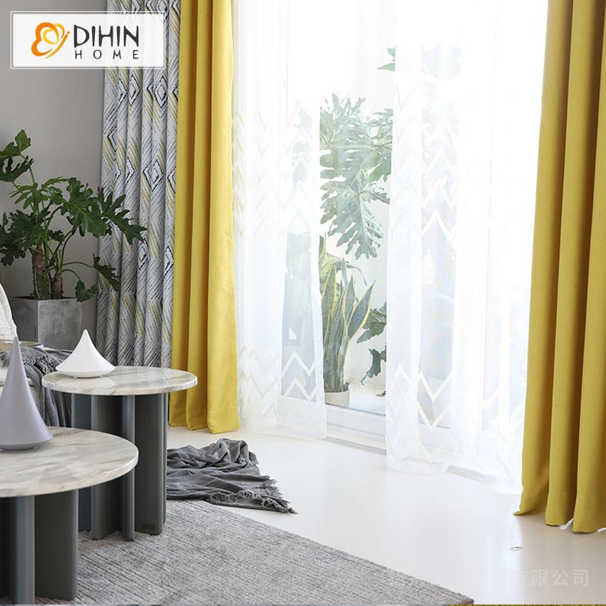 DIHINHOME Home Textile Modern Curtain DIHIN HOME Modern Yellow Fabric Geometriy Printed,Blackout Grommet Window Curtain for Living Room ,52x63-inch,1 Panel