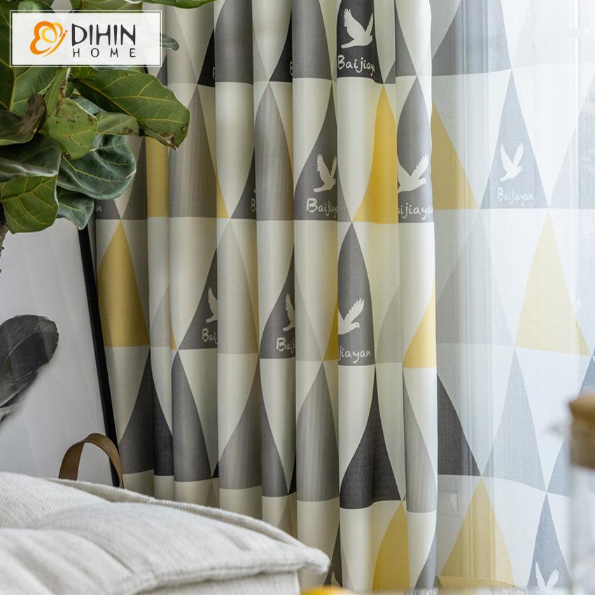 DIHIN HOME Modern Yellow Geometric Triangle Printed Curtains ,Blackout Grommet Window Curtain for Living Room ,52x63-inch,1 Panel