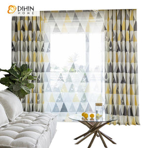 DIHIN HOME Modern Yellow Geometric Triangle Printed Curtains ,Blackout Grommet Window Curtain for Living Room ,52x63-inch,1 Panel