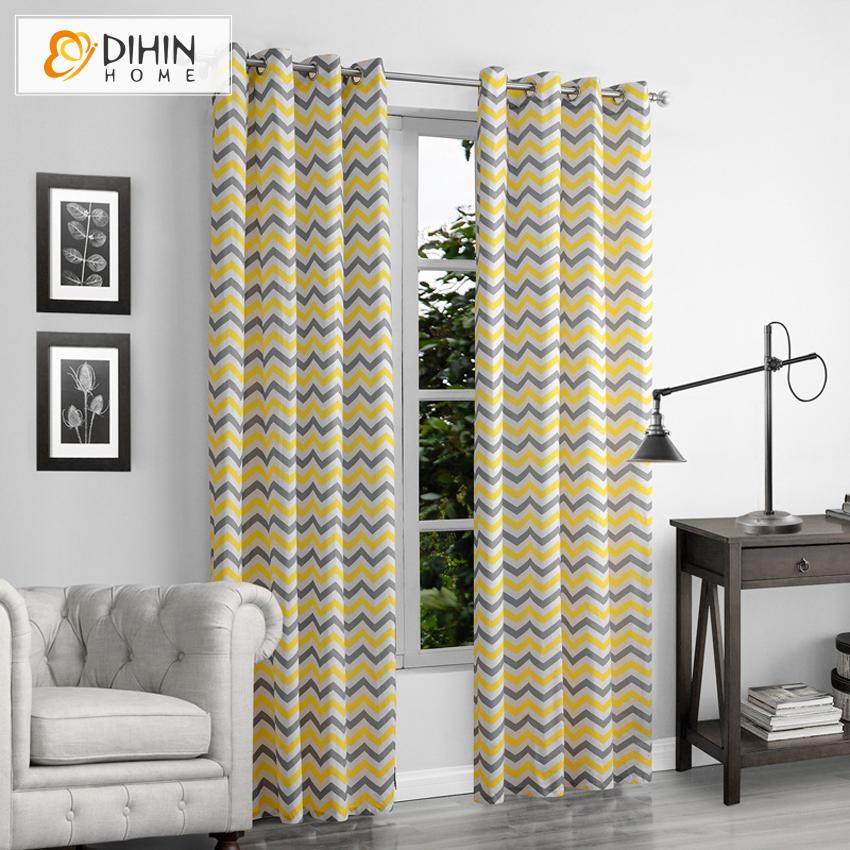 DIHIN HOME Modern Yellow Waves Printed Curtains ,Blackout Grommet Window Curtain for Living Room ,52x63-inch,1 Panel