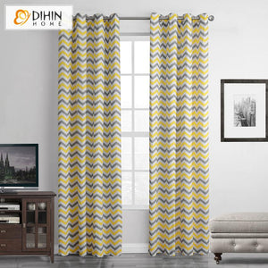 DIHIN HOME Modern Yellow Waves Printed Curtains ,Blackout Grommet Window Curtain for Living Room ,52x63-inch,1 Panel