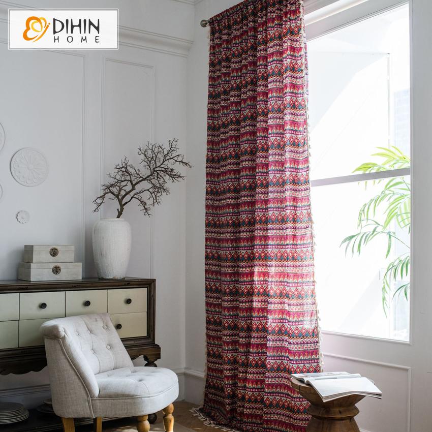 DIHIN HOME National Style Curtains With Lace ,Blackout Grommet Window Curtain for Living Room ,52x63-inch,1 Panel