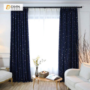 DIHINHOME Home Textile Modern Curtain DIHIN HOME Navy Blue Star Printed，Blackout Grommet Window Curtain for Living Room ,52x63-inch,1 Panel