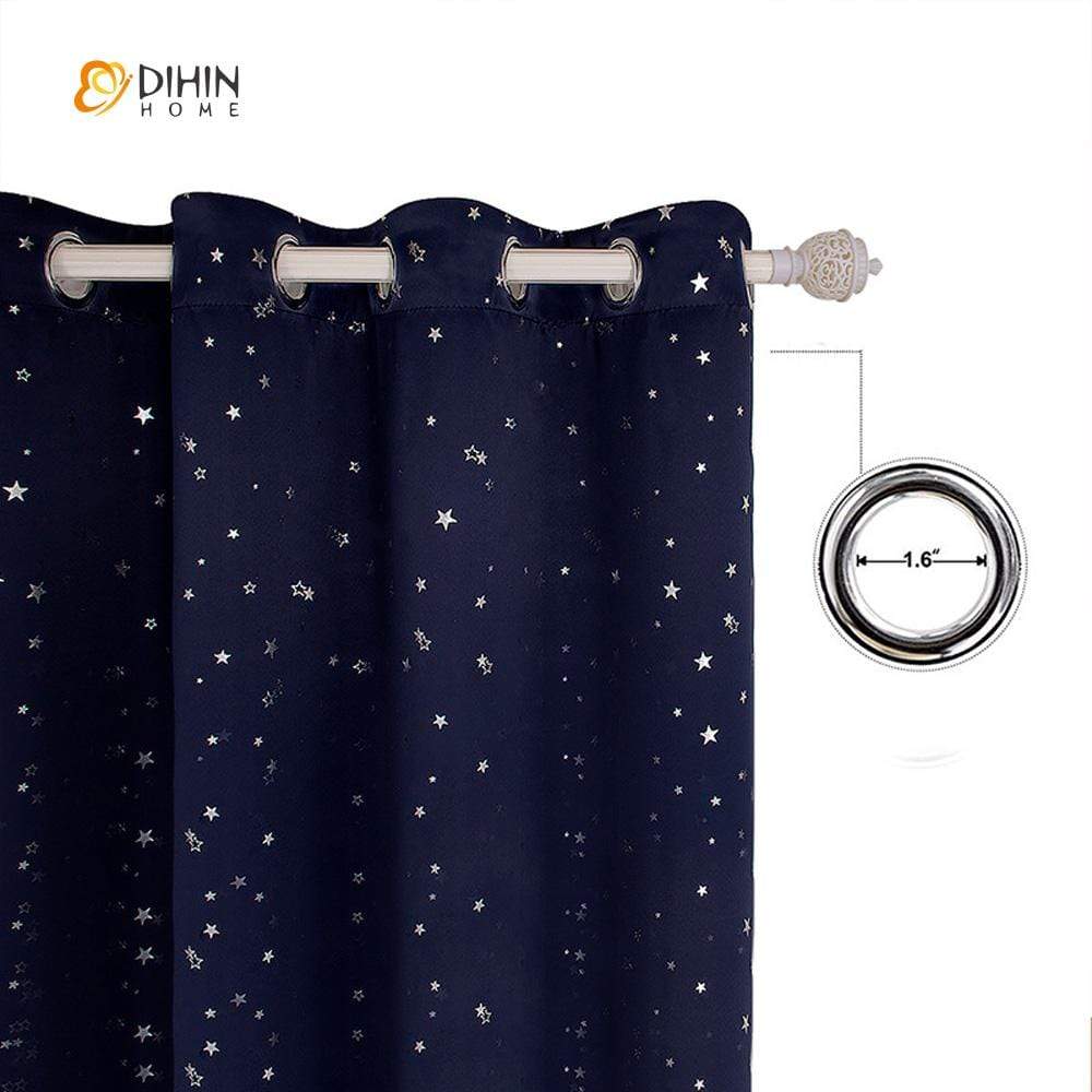 DIHINHOME Home Textile Modern Curtain DIHIN HOME Navy Blue Stars Printed，Blackout Grommet Window Curtain for Living Room ,52x63-inch,1 Panel