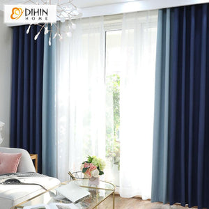 DIHIN HOME Neat Navy Blue and Sky Blue Printed,Blackout Grommet Window Curtain for Living Room ,52x63-inch,1 Panel