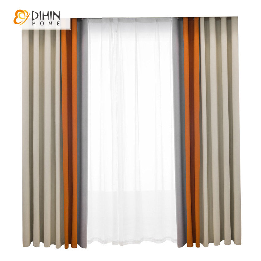 DIHINHOME Home Textile Modern Curtain DIHIN HOME Neat Three Colors Printed,Blackout Grommet Window Curtain for Living Room ,52x63-inch,1 Panel
