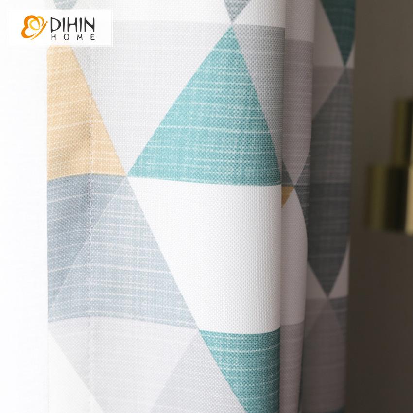 DIHIN HOME Neat Triangle Cotton Linen Printed,Blackout Grommet Window Curtain for Living Room ,52x63-inch,1 Panel