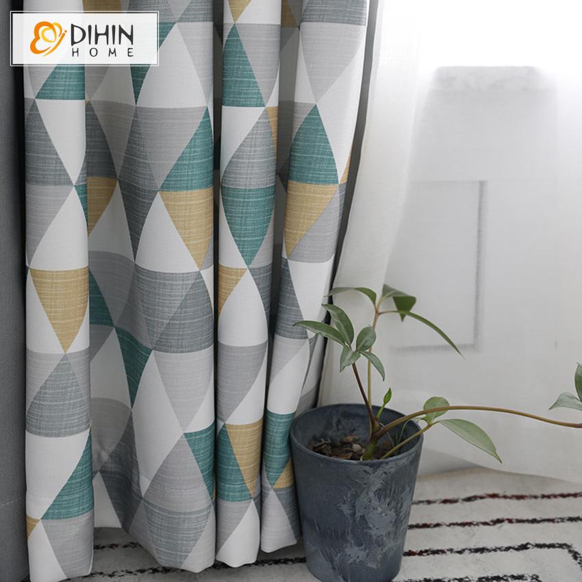 DIHIN HOME Neat Triangle Cotton Linen Printed,Blackout Grommet Window Curtain for Living Room ,52x63-inch,1 Panel