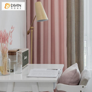 DIHIN HOME New Arrival Pink Color Fabric With Houndstooth Jacquard,Blackout Grommet Window Curtain for Living Room ,52x63-inch,1 Panel