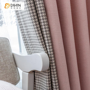 DIHIN HOME New Arrival Pink Color Fabric With Houndstooth Jacquard,Blackout Grommet Window Curtain for Living Room ,52x63-inch,1 Panel