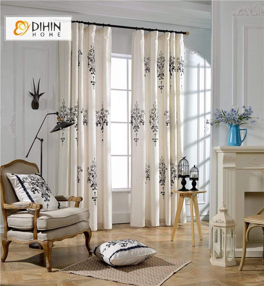 DIHINHOME Home Textile Modern Curtain DIHIN HOME Noble Black Pattern Printed,Blackout Grommet Window Curtain for Living Room ,52x63-inch,1 Panel