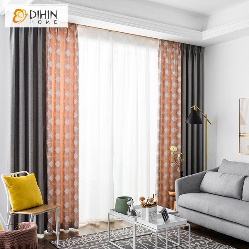 DIHIN HOME Nordic Fashion Geometry Printed,Blackout Grommet Window Curtain for Living Room ,52x63-inch,1 Panel