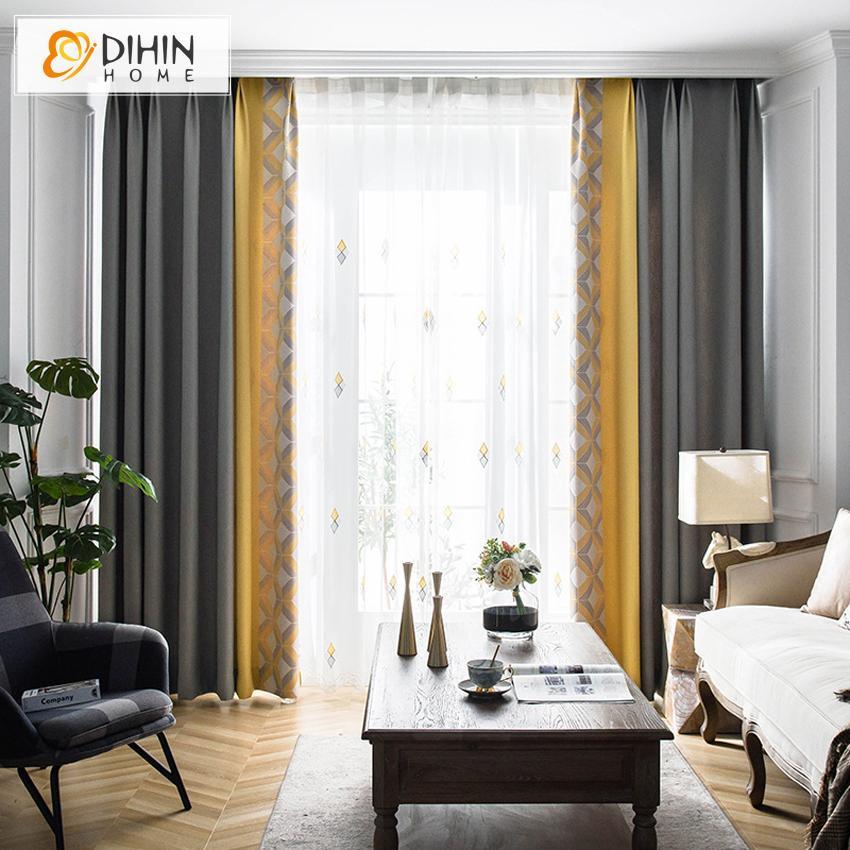 DIHIN HOME Nordic Geometric Window Curtain Spliced Curtains，Blackout Grommet Window Curtain for Living Room ,52x63-inch,1 Panel