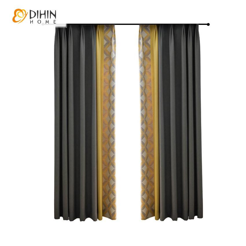 DIHIN HOME Nordic Geometric Window Curtain Spliced Curtains，Blackout Grommet Window Curtain for Living Room ,52x63-inch,1 Panel