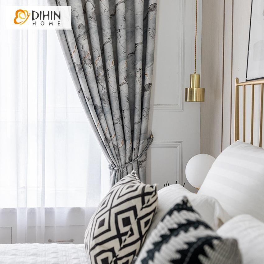 DIHIN HOME Nordic Marbling Printed Curtain,Blackout Curtains Grommet Window Curtain for Living Room ,52x84-inch,1 Panel