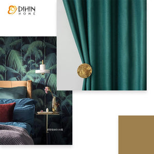 DIHIN HOME Nordic Modern Green Color Jacquard Curtain,Blackout Curtains Grommet Window Curtain for Living Room ,52x63-inch,1 Panel