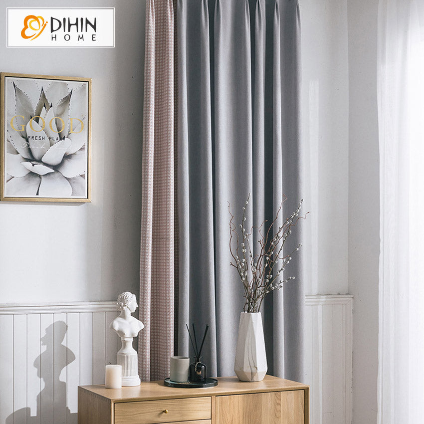DIHINHOME Home Textile Modern Curtain DIHIN HOME Nordic Modern Houndstooth Stitching Curtains,Blackout Grommet Window Curtain for Living Room ,52x63-inch,1 Panel