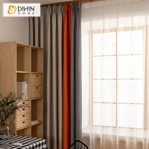 DIHINHOME Home Textile Modern Curtain DIHIN HOME Nordic Modern Houndstooth Stitching Jacquard,Blackout Grommet Window Curtain for Living Room ,52x63-inch,1 Panel