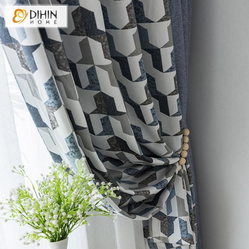 DIHIN HOME Nordic Plaid Geometry Printed,Blackout Grommet Window Curtain for Living Room ,52x63-inch,1 Panel