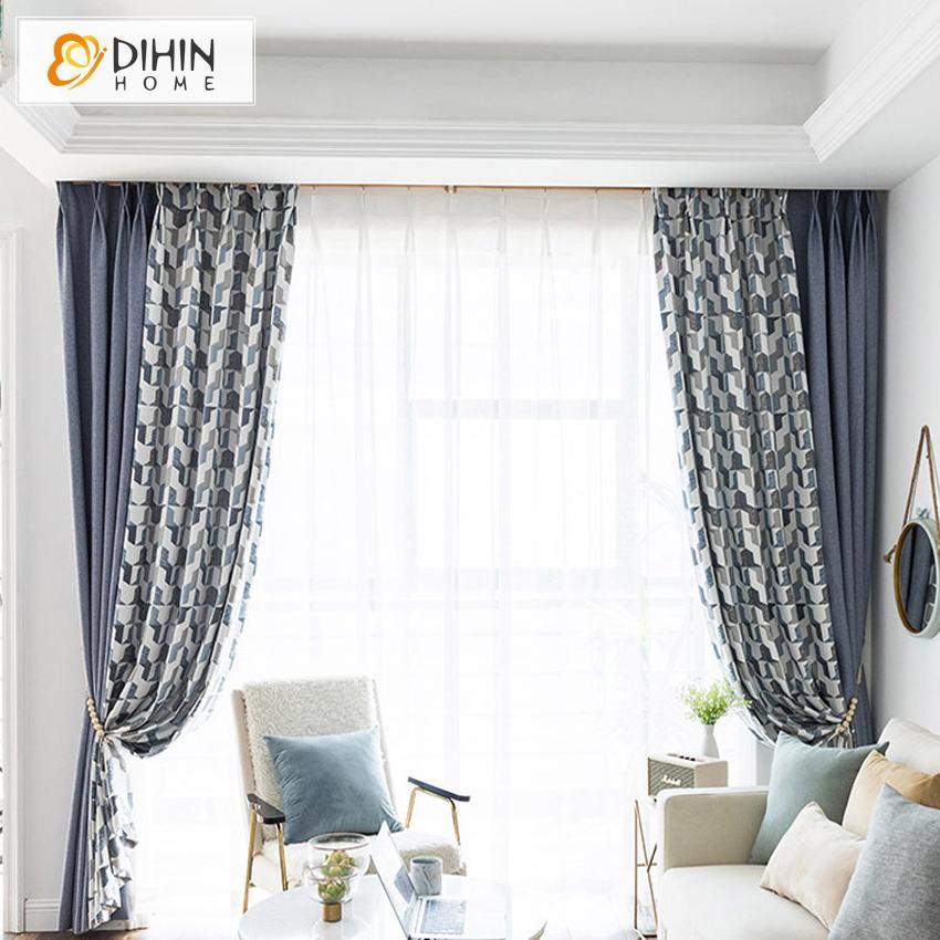 DIHIN HOME Nordic Plaid Geometry Printed,Blackout Grommet Window Curtain for Living Room ,52x63-inch,1 Panel