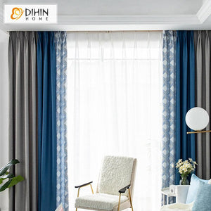 DIHIN HOME Nordic Rhombic Geometry Printed,Blackout Grommet Window Curtain for Living Room ,52x63-inch,1 Panel