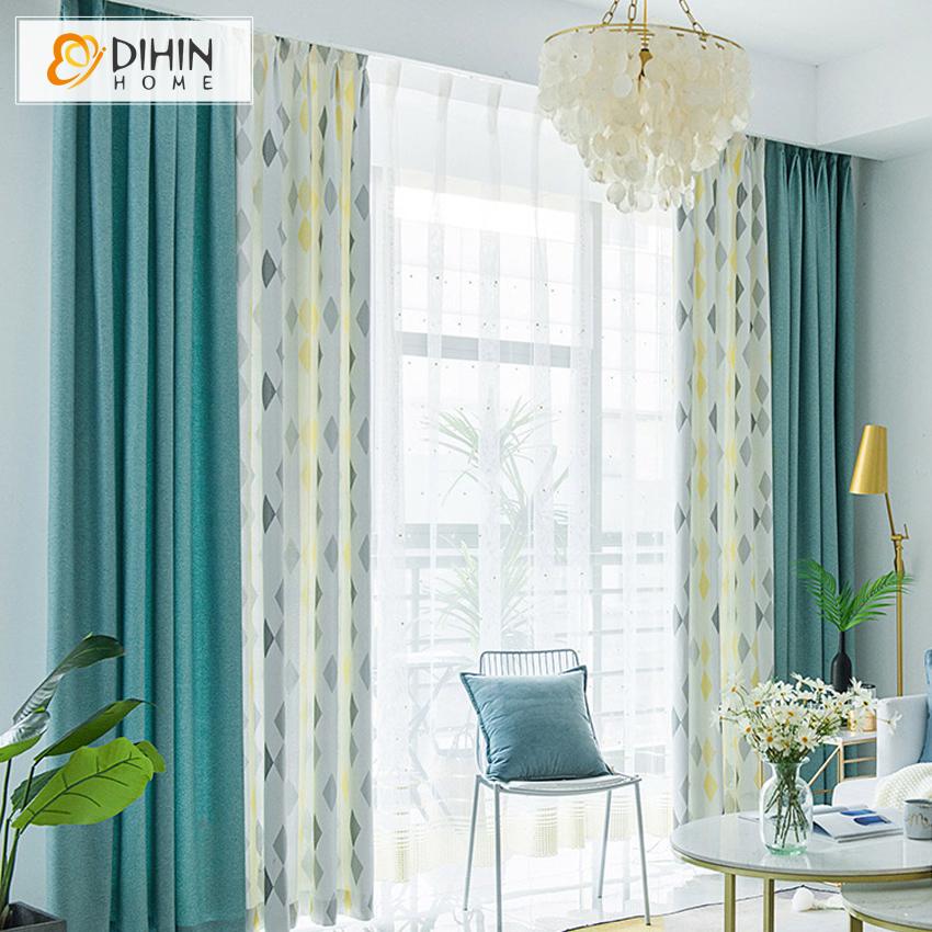 DIHIN HOME Nordic Simple Geometry Printed,Blackout Grommet Window Curtain for Living Room ,52x63-inch,1 Panel